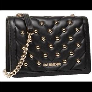 Nwot Love Moschino Gold heart studded Borsa Matt Nappa black bag